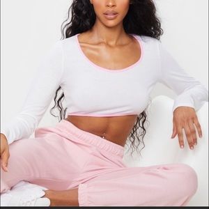 White and pink detailed crop top